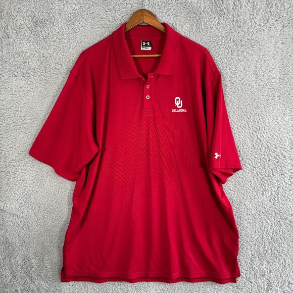 Oklahoma Sooners Polo Shirt Men XXL Red Under Armour Performance Golf Football - Picture 1 of 8